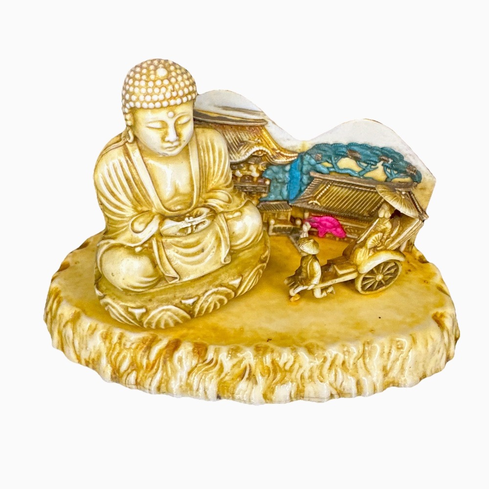 1980s Vintage Buddha In Lotus Position & Rickshaw Plastic Figure Hand‎ Made